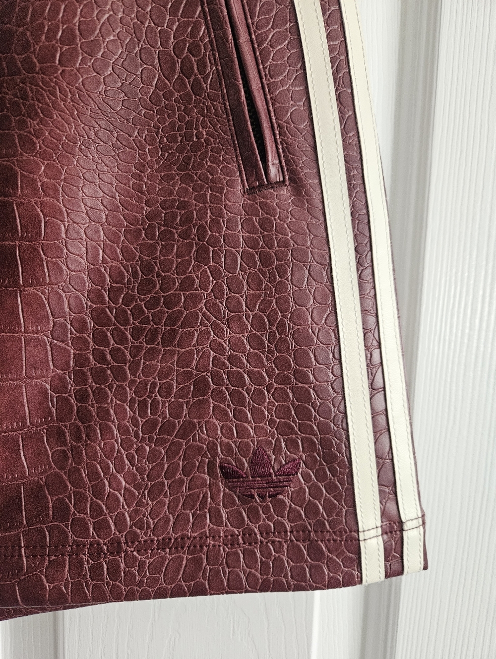 NWT- Adidas Originals Pleather Three Stripe Mini Skirt- Maroon - Picture 6 of 10
